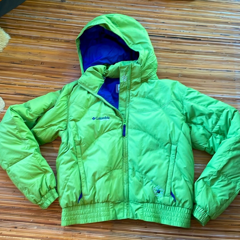 Columbia sportswear lime green down jacket